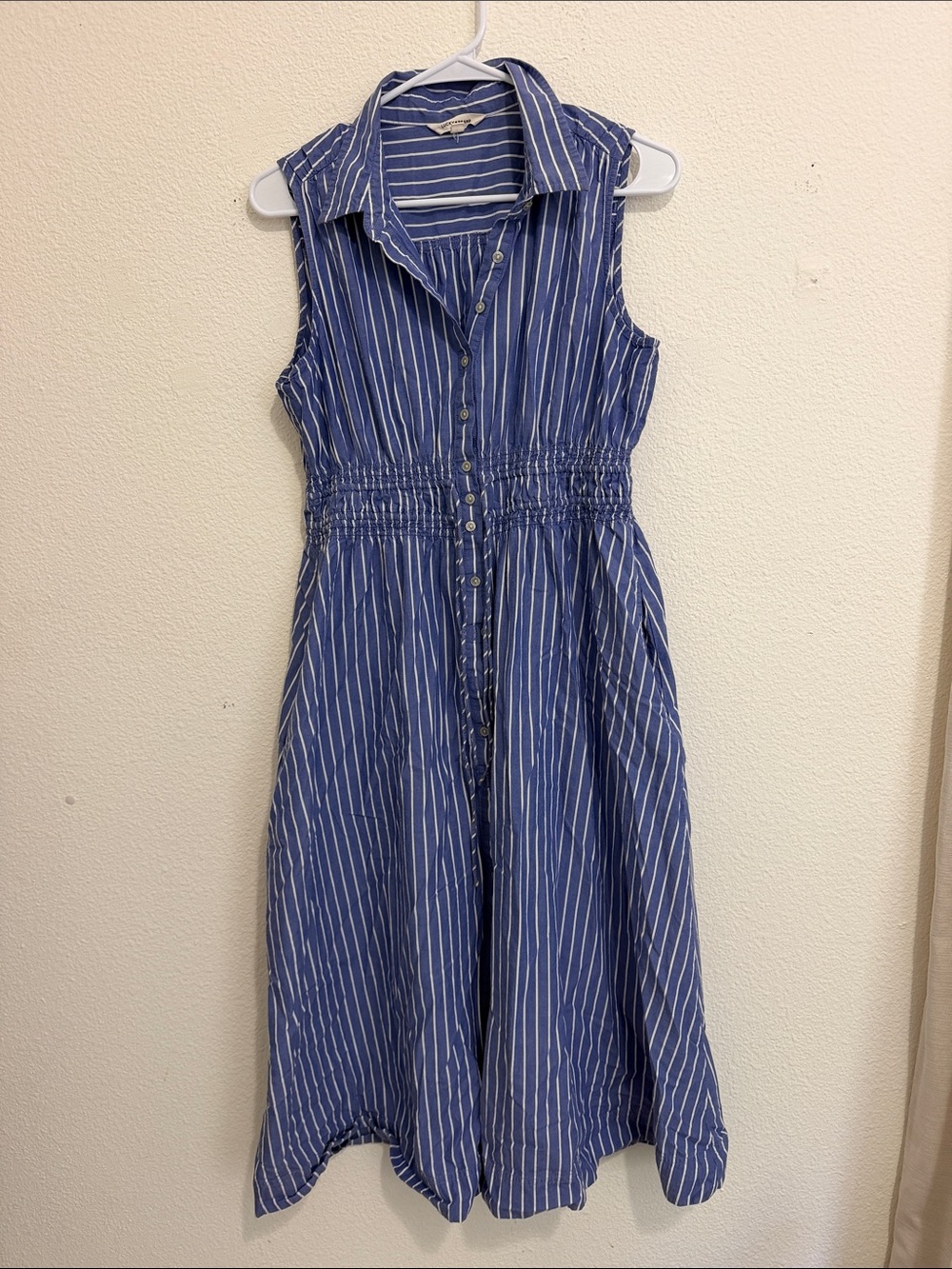 Lucky Sleeveless Blue Stripe Shirt Dress